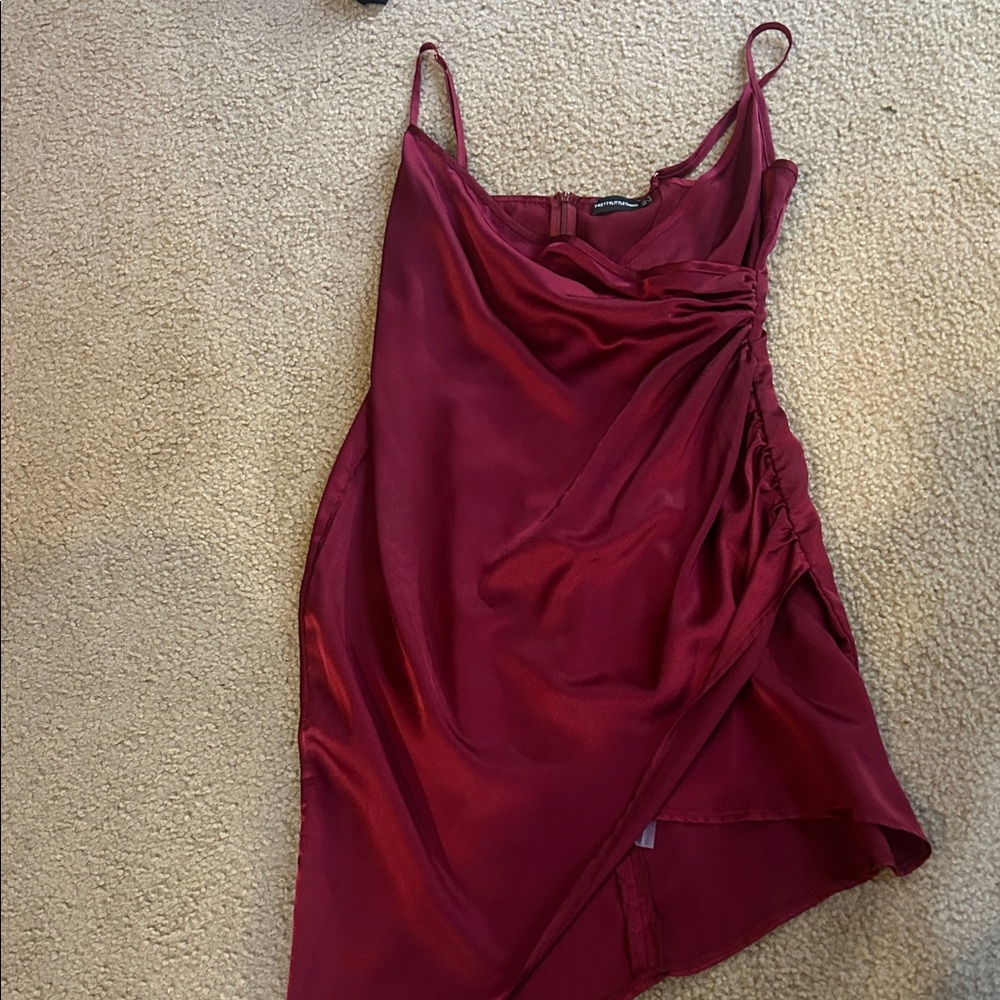 PrettyLittleThing Burgundy Asymmetrical Dress